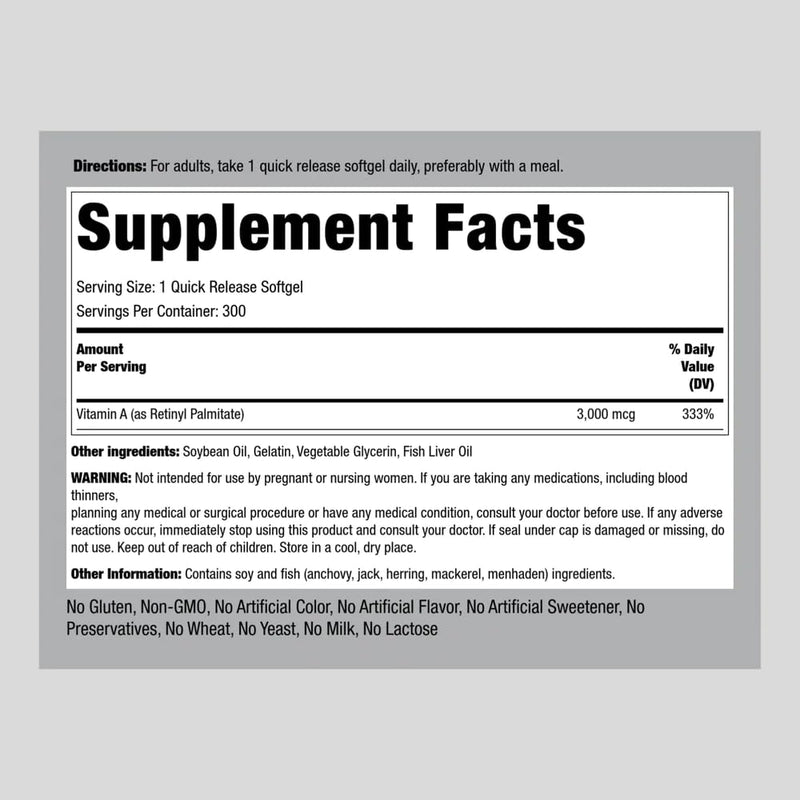 Piping Rock Vitamin A 10000 IU Softgels | 300 Count | Non-GMO, Gluten Free Supplement - BeesActive Australia