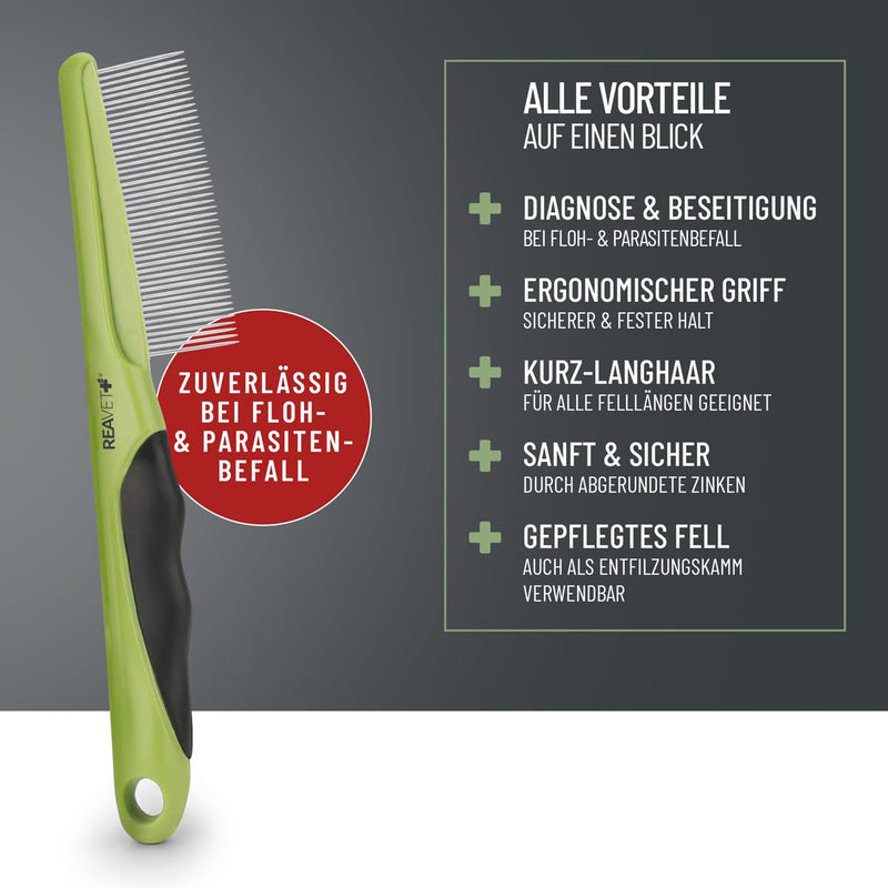 ReaVET flea comb & lice comb for dogs & cats - fur comb against fleas, lice, parasites I for long hair & short hair I for gentle grooming, tick comb for dogs and cats - BeesActive Australia
