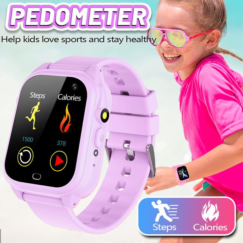 OVV Smart Watch for Kids Boys Girls Age 3-12 with Waterproof 26 Games 1.44'' Touch Screen HD Camera MP3 Player Video Recorder Pedometer Alarm Clock Calculator Torch Wrist Watch Children Learning Toys purple