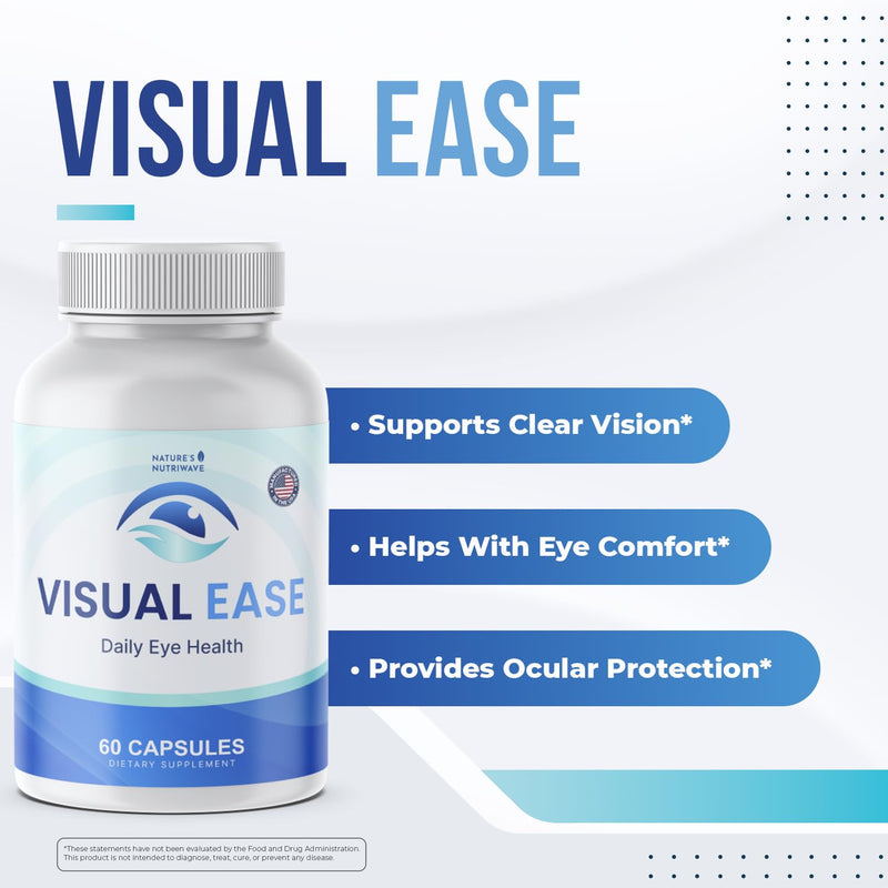 Visual Ease – Lutein, Zeaxanthin & Bilberry – 60 Ct, 1 Month Supply | Also includes Zinc with Lutein, Zeaxanthin, Bilberry & Vitamin A, C, E | Non-GMO, Made in USA | Daily capsule 60 Count (Pack of 1)