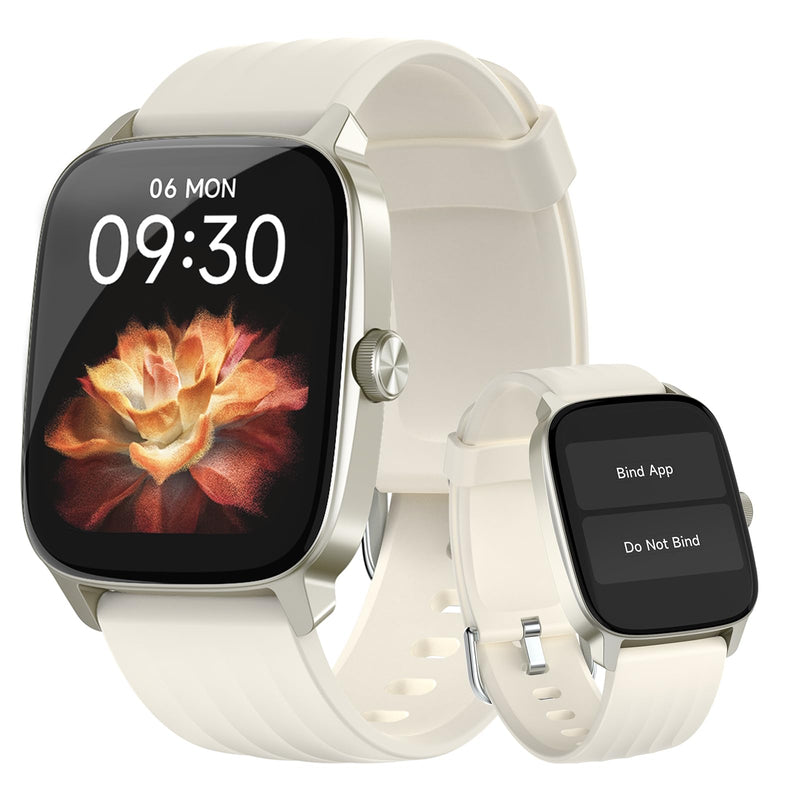 EURANS Smart Watch No App/Phone Required, 1.85" HD Display |Waterproof Watch with Heart Rate & Sleep Monitor | Step Counter for Walking, Pedometer Watch for Women/Men Almond