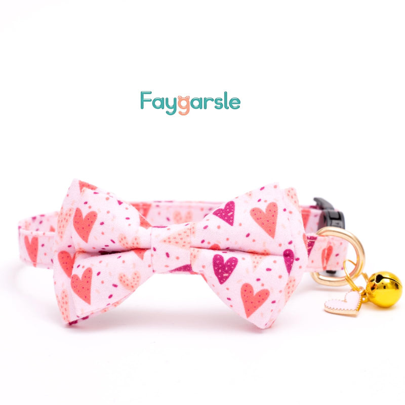 Faygarsle 2 Pack Valentine's Day Cat Collar Cute Loving Heart Printed Collar with Bow tie Breakaway Pink Purple Cat Collar for Boy Girl Cats Pink&Purple - BeesActive Australia