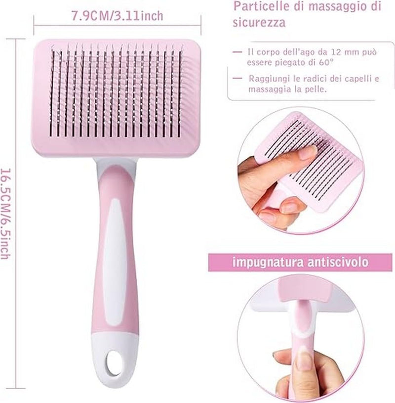 Vinabo Self Cleaning Pet Brush Long Short Hair Brush for Dogs Cats Effectively Removes Tomentose Undercoat and Tangles Pink - BeesActive Australia
