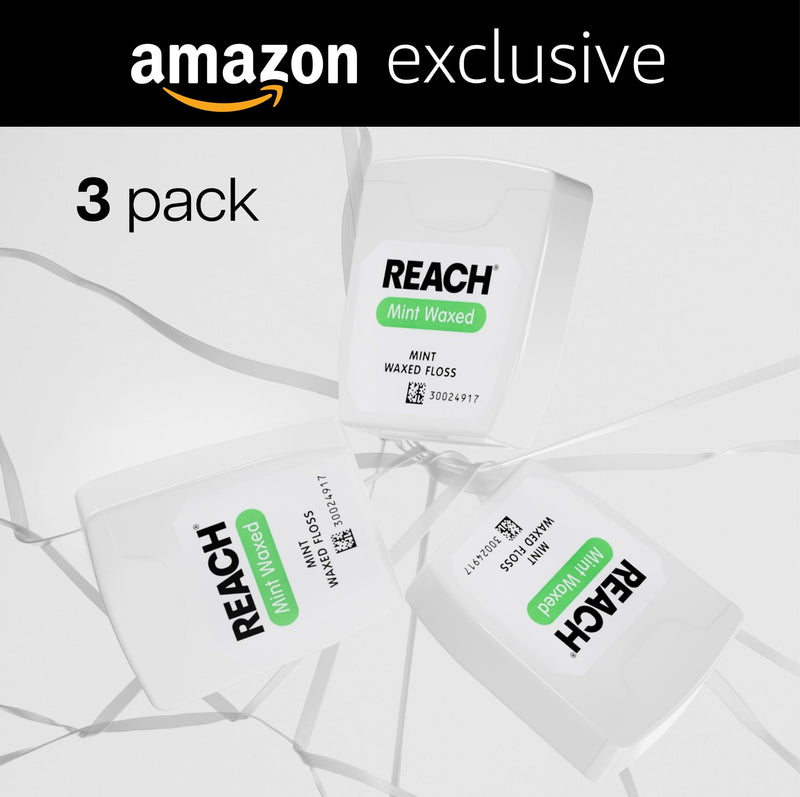 REACH Waxed Dental Floss, Mint, 2X More Value, Plaque Remover for Teeth, Shred Resistant, Floss Slides Smoothly, Easy to Use, Waxed, for Adults & Kids, Oral Care, PFAS Free, 3 Pack, 115 yd 345 Foot (Pack of 3)