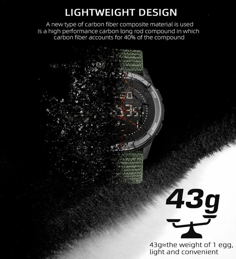 NORTH EDGE Tactical Survival Watch Men Military Watch Men Women Digital Wrist Watch for Outdoor Sports Pedometer Compass Calories Durable Nylon Strap Black