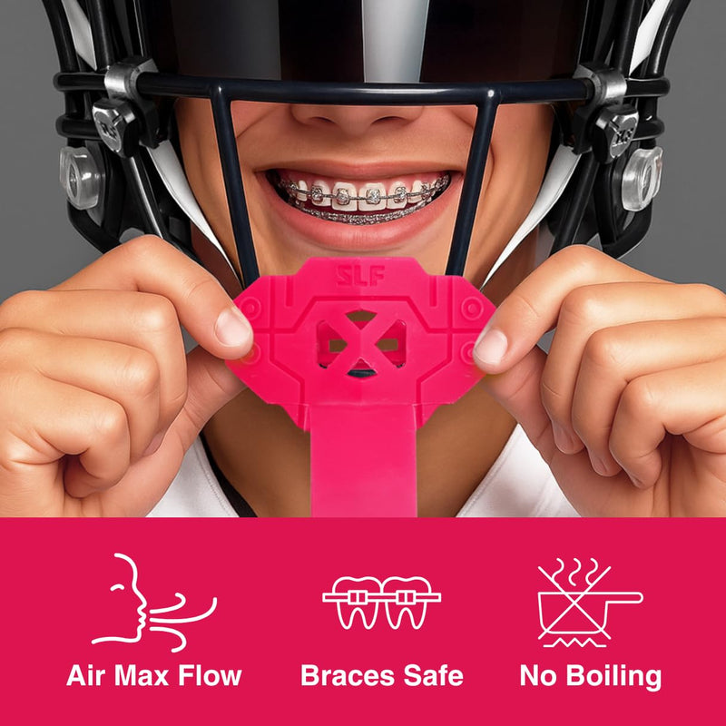 SLEEFS X Football Mouth Guard - Lip/Mouthguard with Helmet Strap - Lip/Teeth Protector Mouthpiece - Moldable - for Youth, Men & Women. Maximum Air Flow. All Sports (Pink) Pink - BeesActive Australia