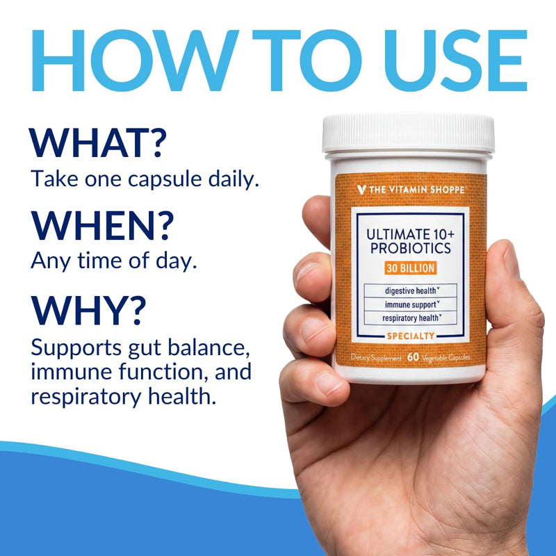 The Vitamin Shoppe Brand Ultimate 10+ Probiotics, 13B CFUs, 60 Capsules | Digestive & Immune Support, Multi-Strain Probiotic Supplement for Men & Women, Gluten Free, Non GMO, Vegetarian 60 Count (Pack of 1)