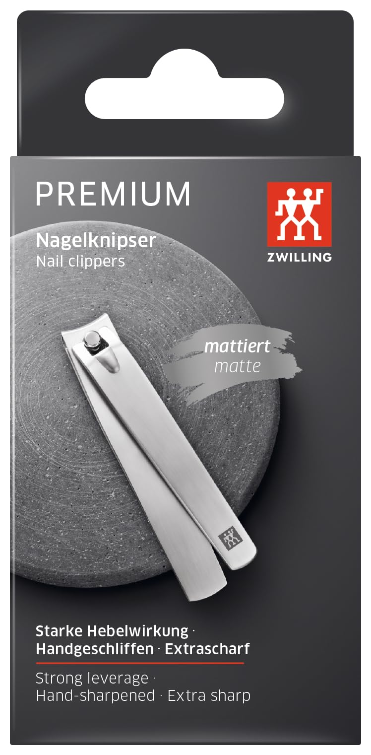 ZWILLING Nail Clipper (for fingernails and toenails, strong leverage, slightly curved cutting edge, hypoallergenic), Premium, Silver, 3.5 inch