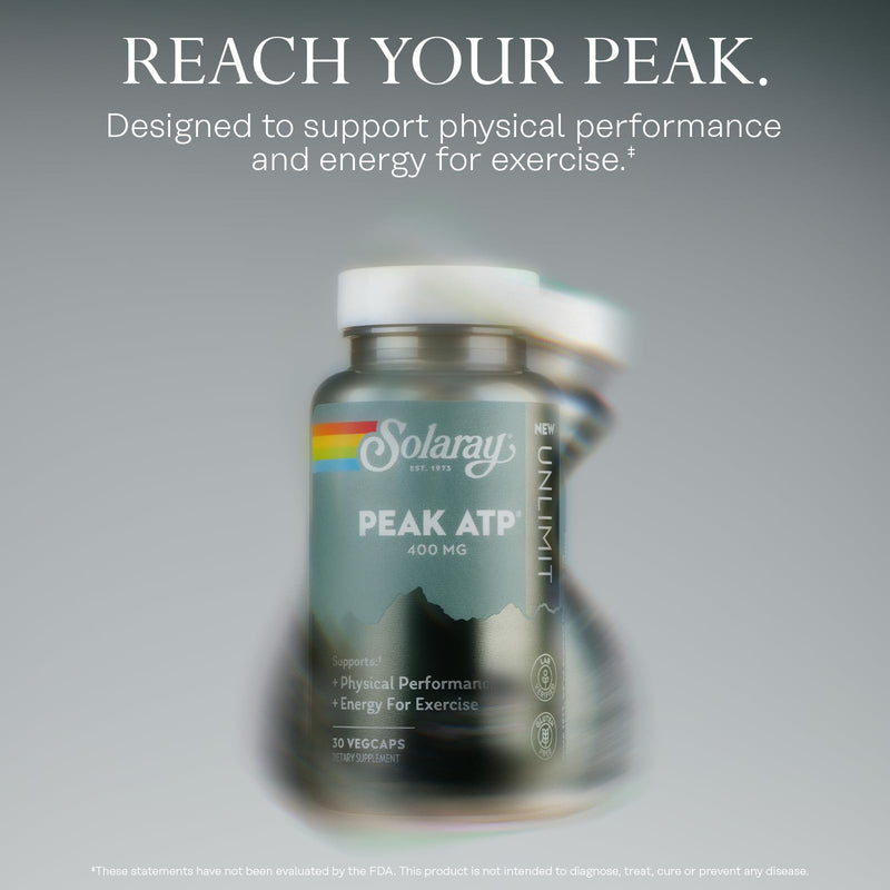 SOLARAY Peak ATP 400 mg - Physical Performance and Exercise Energy Supplements - Stim Free Pre Workout Pills - No Caffeine or Gluten - Lab Verified - 30 Servings, 30 VegCaps