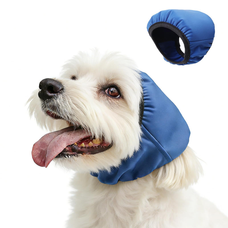Dog Ear Covers for Bath Swimming, Waterproof Ear Wrap for Dogs, Pet Ear Muffs for Grooming Noise Protection, Elastic Calming Ear Caps (S) Blue Small