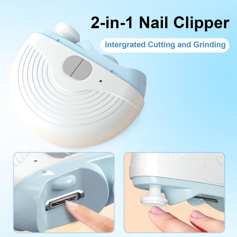 Electric Nail Clippers for Seniors,Upgrade Smart Nail Clippers 2026 New 3 in 1 Electric Clipper with Polishing and LED Light,Smart Toenail Clipper 3 Adjustable Speeds for Adults,Baby (Blue) Blue + White