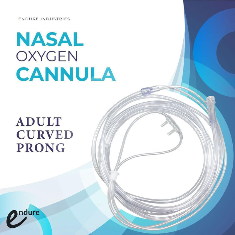 Endure Soft Nasal Oxygen Cannula with Oxygen Supply Tubing, Latex-Free, 7 Ft, Pack of 5 (Adult, Curved Prong) Adult, Curved Prong