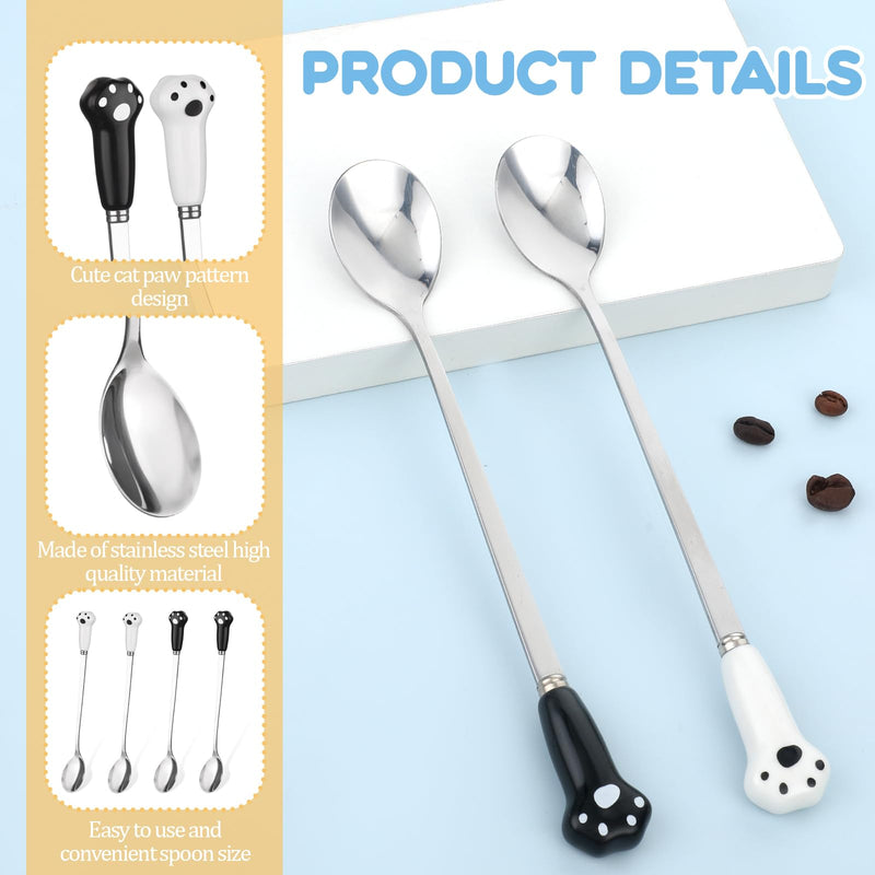 4 PCS Dog Food Scoop Cute Pet Can Spoon Stainless Steel Wet Cat Food Storage Long Handle Claw Ladle Portable Small Feeder Scoop for Dog Cat Feed Canned (White Black) - BeesActive Australia