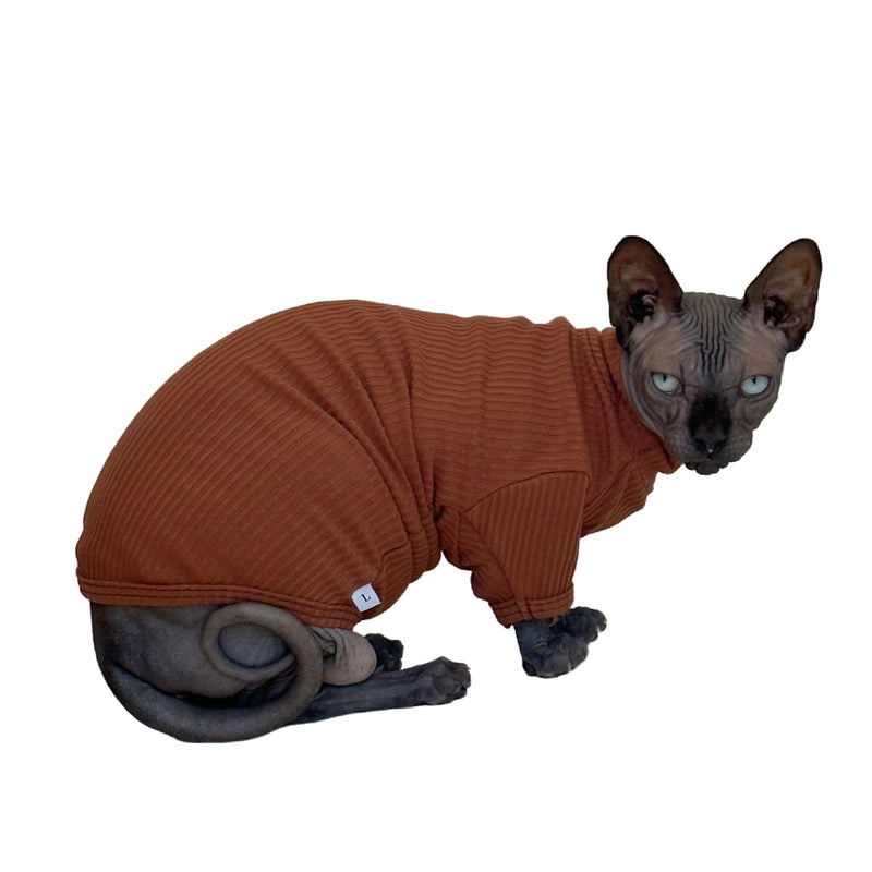 Sphynx Hairless Cats Shirt Cotton Cat Turtleneck Sweater Pullover Kitten T-Shirts with Sleeves Cat Pajamas Jumpsuit for Sphynx Cornish Rex, Devon Rex, Peterbald (Coffee, X-Large (Pack of 1)) X-Large (Pack of 1) Coffee - BeesActive Australia