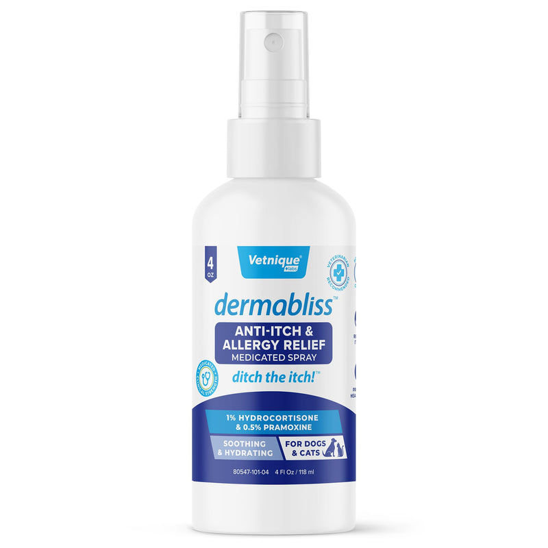 Vetnique Dermabliss Dog Allergy Anti Itch Spray (4oz) & Dermabliss Itch Relief Allergy Soft Chew Supplement (30ct) - PawsPlanet Australia