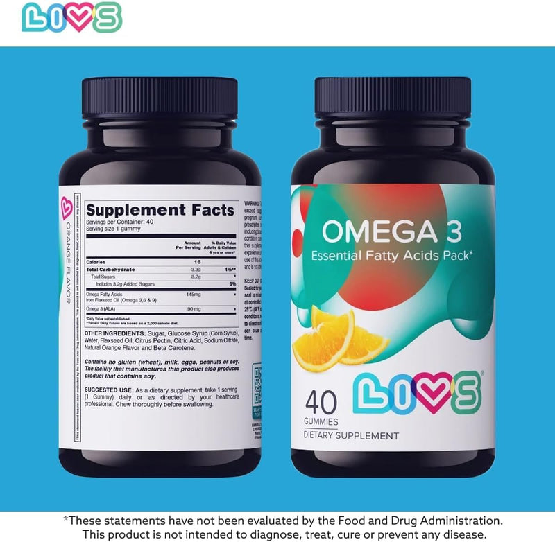 LIVS Vegan Omega 3 Gummies – Plant Based Omega 3 6 9 from Flaxseed Oil – Heart Health, Brain Function, Joint & Eye Support – No Fishy Aftertaste – Non-GMO, Pectin-Based, Kosher & Halal – 80 Count Omega 3 - Adults 40 Count (Pack of 2)