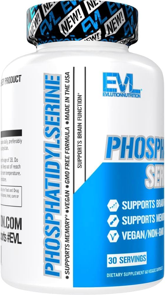 EVL Phosphatidylserine 300mg Brain Support Supplement - 30 Servings | Vegan, Non-GMO Phosphatidylserine Formula Supports Memory, Focus And Cognitive Function With 300Mg Per Serving 60 Count (Pack of 1)