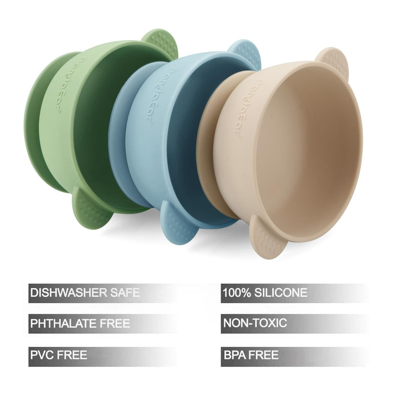 PandaEar 3 Pack Baby Bowls with Suction| Stay Put Silicone Food Bowl for Babies Kids Toddlers Infants| Food Grade Soft Safe BPA-Free Silicone (Multi-Color) Multicolor - BeesActive Australia