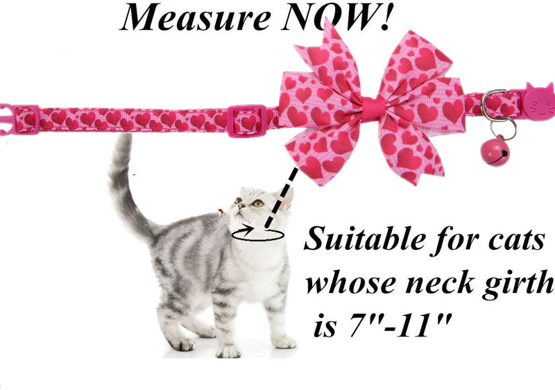 Valentines Day Cat Bow Tie Collar Adjustable Breakaway Collar with Bells, Heart Bowtie Kitten Collar - BeesActive Australia