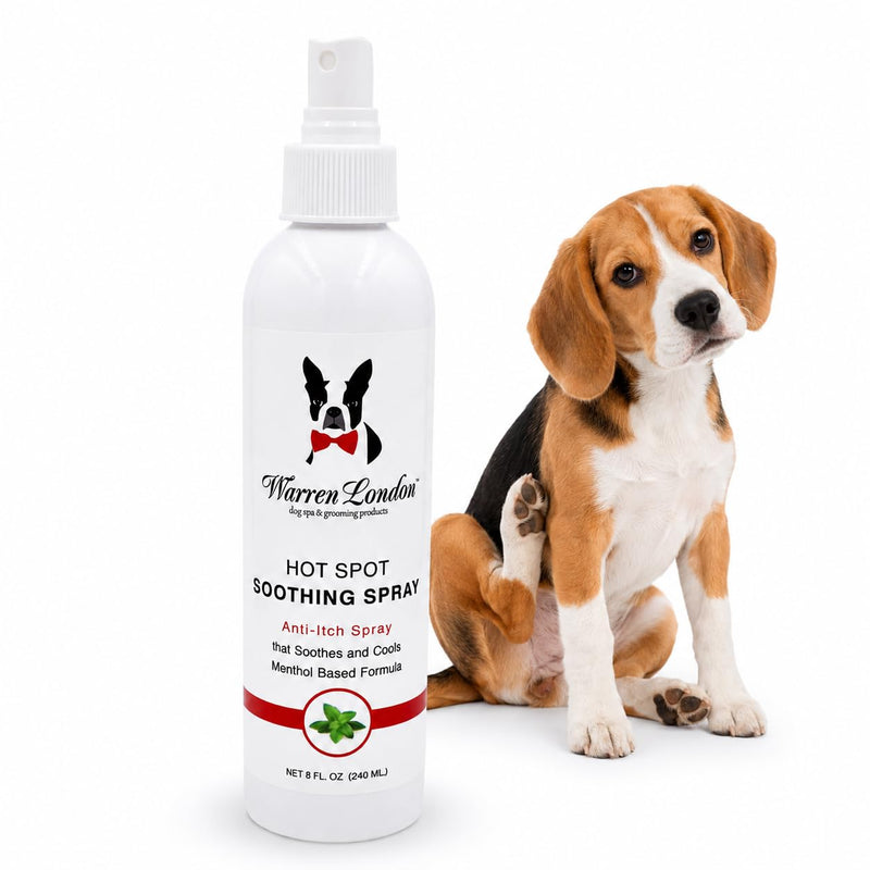 Warren London Dog Hot Spot Soothing Spray, Cooling Anti-Itch Spray with Menthol, Bitter Lick & Chew Deterrent for Dry Itchy Skin & Irritated Areas, Made in USA, 8 oz