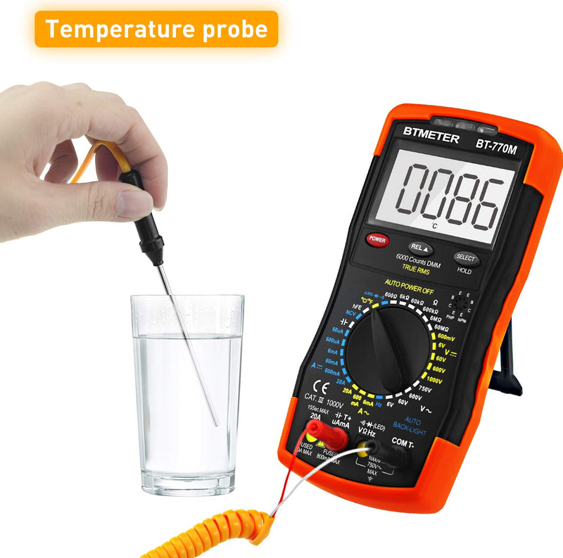 Digital Multimeter TRMS 6000 Count, BTMETER BT-770M Auto/Manual Ranging DMM Electrical Meter Tester for AC/DC Amp, AC/DC Volt, Ohm Capacitance Frequency Continuity Temperature NCV, Auto Backlight AC/DC 20A & Mechanical Block 770M - BeesActive Australia