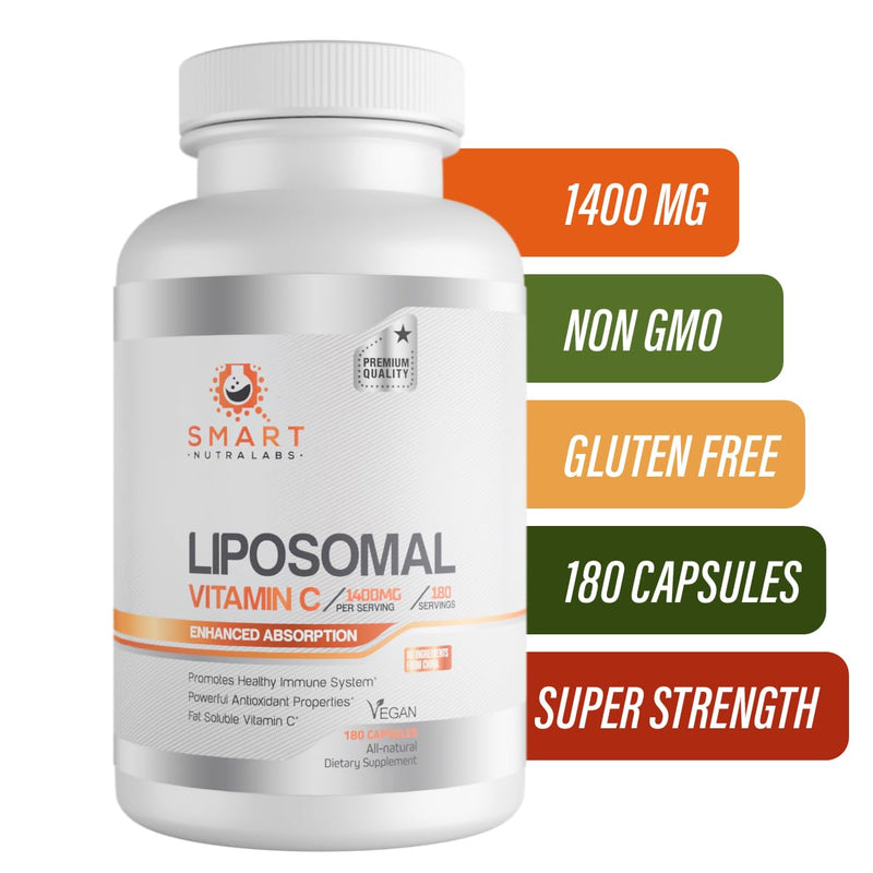 Smart Nutra Labs - Liposomal Vitamin C 1400mg Supplement - 180 Capsules | High Absorption Vit C Liposomal, Powerful Anti-Oxidant, Immune Support - Third Party Tested - Made in USA - 3 Months Supply
