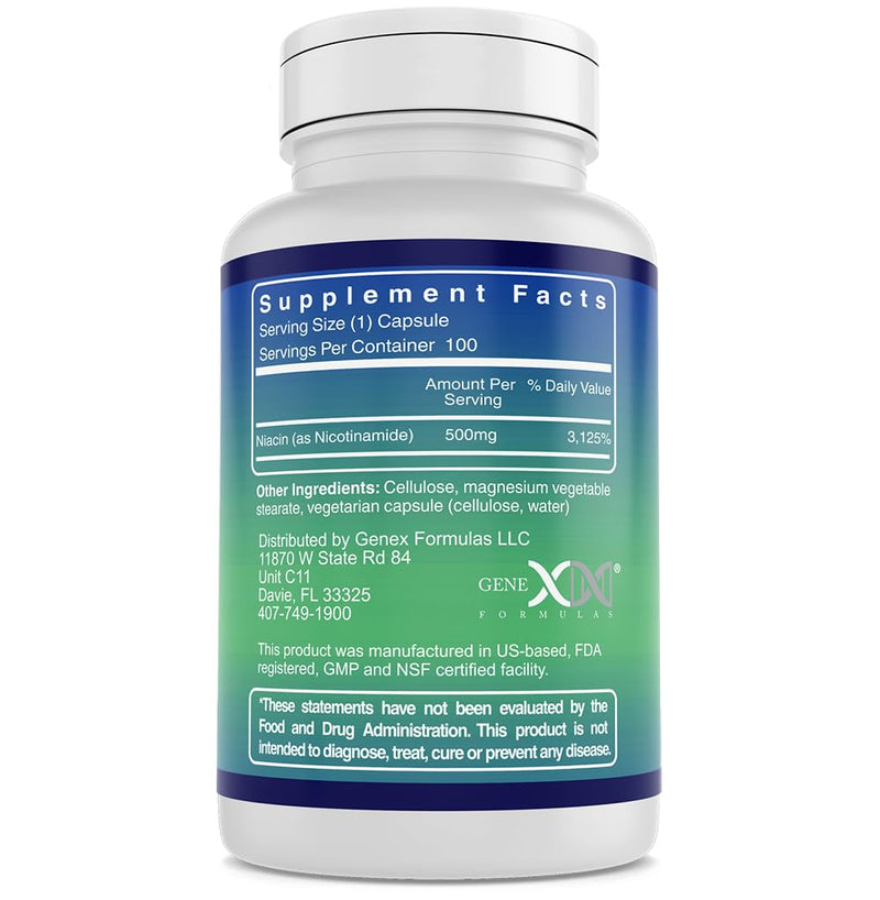 Genex Formulas Nicotinamide 500mg, Vitamin B3 Flush Free Niacin, 300 Caps | Niacinamide Supplement Help Produce Keratin & Support Skin Cell Health & Energy, Non-GMO & Gluten Free 100 Count (Pack of 3)