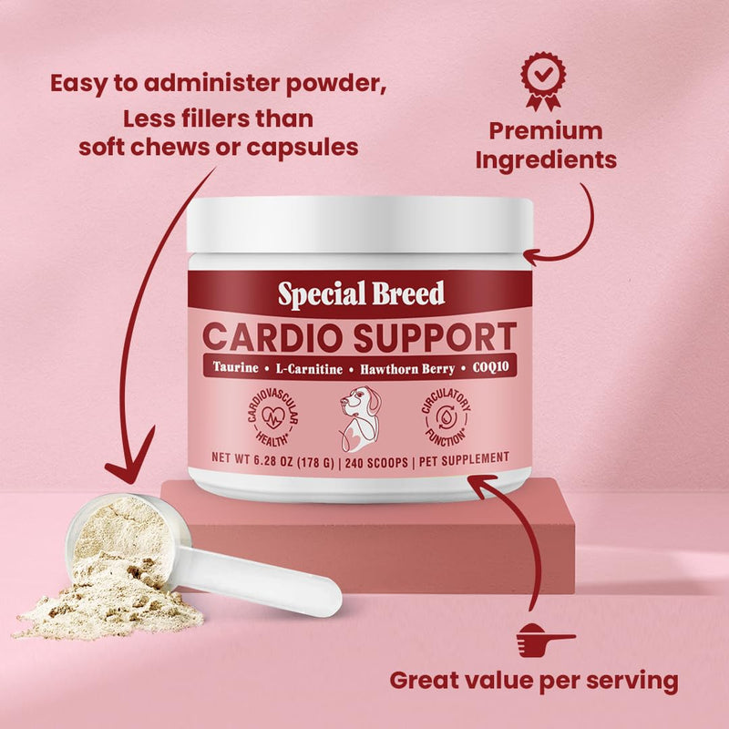 Taurine Supplement for Dogs – Heart Health & Circulation Support – Powder Formula with L-Carnitine, CoQ10 & Organic Hawthorn Berry – 240ct 240 Scoops