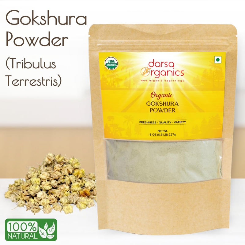 Gokshura Powder | 8 oz Resealable Pouch | Tribulus Terrestri | Gokhru/Gokhsuru | USDA Organic | Kosher | Non-GMO | Gluten Free - BeesActive Australia