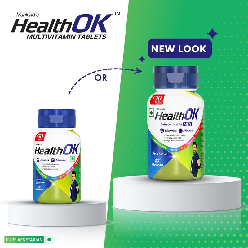 Mankind Health Ok With Multivitamin, Multimineral and Amino Acids, Helps Improve Energy, Maintains Overall Health, Builds Immunity, 30 Tablets