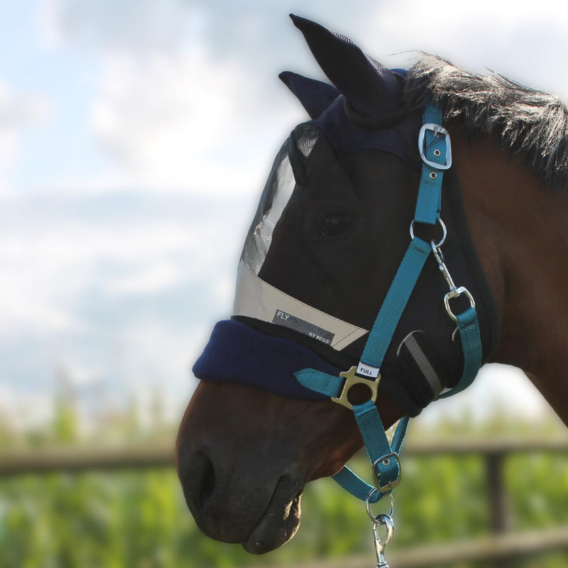 PFIFF 102943 fly mask with UV protection, horse fly protection, full, dark blue - BeesActive Australia