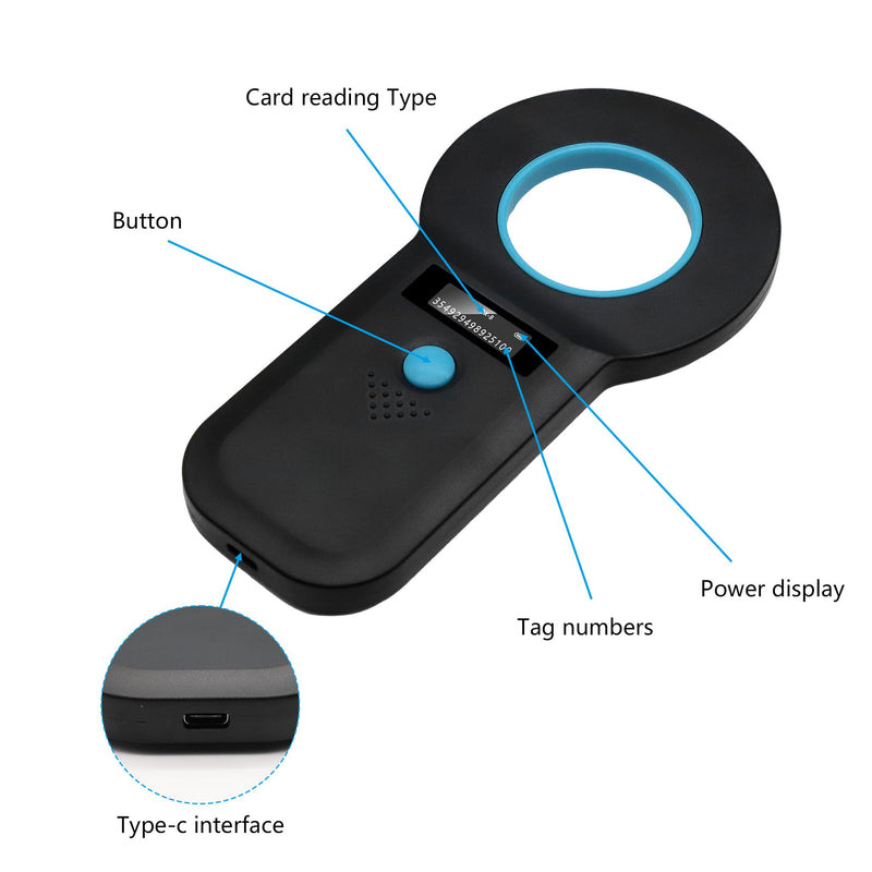 Pet microchip scanner Bluetooth, USB RFID pet ID reader, pet microchip scan 134.2khz/125khz, OLED microchip scanner for pets, animal scanner EMID, FDX-B (ISO 11784/11785) GB format - BeesActive Australia