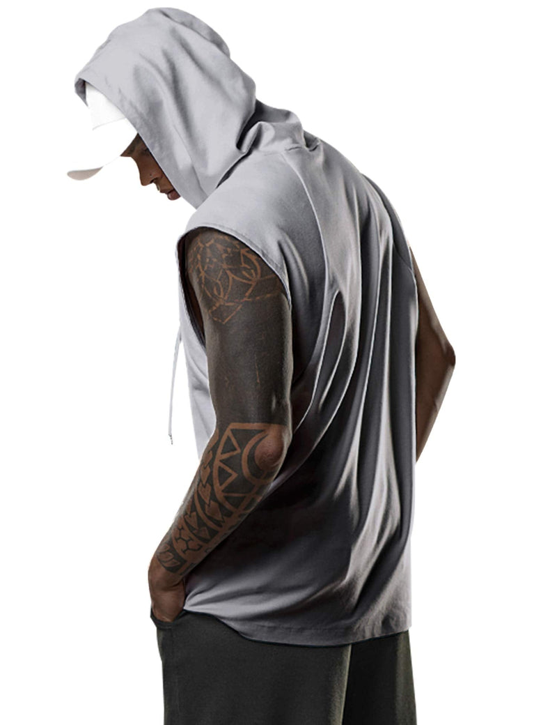 Men's Workout Hooded Tank Tops Bodybuilding Muscle Cut Off T Shirt Sleeveless Gym Hoodies Grey X-Large - BeesActive Australia