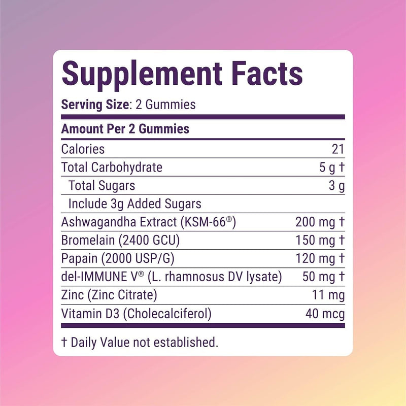 Del-Immune V + Ashwagandha - Brain Immune Gut™ (B.I.G.) Gummy - All Natural Immune & Gut Support with Zinc, Vitamin D3 + Digestive Enzymes (60 Gummies)