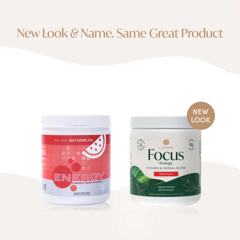 PURE Focus + Energy Tub Drink Mix | Zero Sugar | 9.5 oz | Watermelon Flavor | Natural caffeine from botanicals with antioxidants and B-complex vitamins | Energizing watermelon-flavored tub drink mix