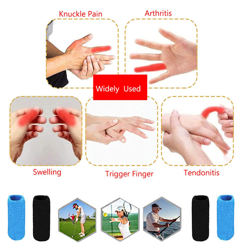 ELANE 40 PCS Finger Splint Finger Holster Thumb Brace Support Elastic Sleeves for Finger Support,Knuckle black+skyblue