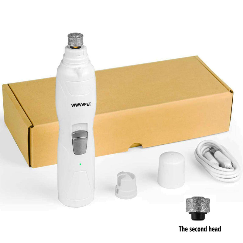 Pet Nail Grinder with LED Light & 2 Grinding Heads, 2-Speed Low Noise & More Powerful Dog Nail Grinder, Pet Nail Trimmer File, Painless Paw Claw Care, Quiet Toenail Grooming Tool for L/M/S Dogs/Cats White (with LED Light) - BeesActive Australia