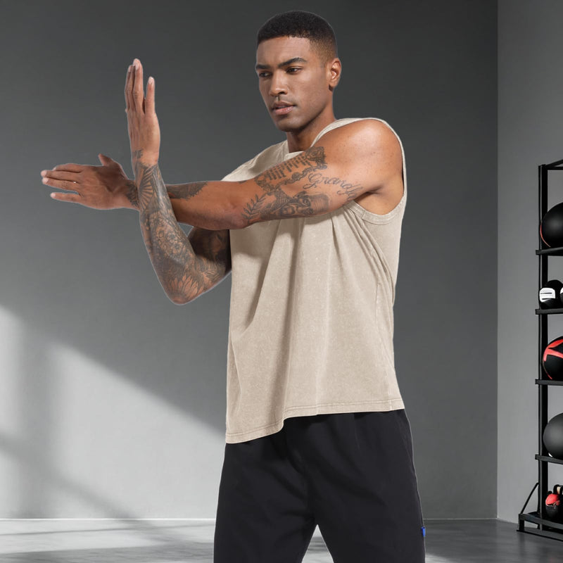 Tank Tops Men Boxing Club Graphic Tank Tops Vintage Sleeveless Cut Off Muscle Shirts Gym Workout Tanks Acid Wash Tee Apricot Small - BeesActive Australia