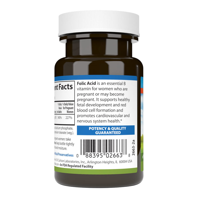 Carlson Folic Acid, 800 mcg, Prenatal Support, 300 Tablets | Fetal Development; Important B Vitamin for Pregnant Women 300 Count (Pack of 1)