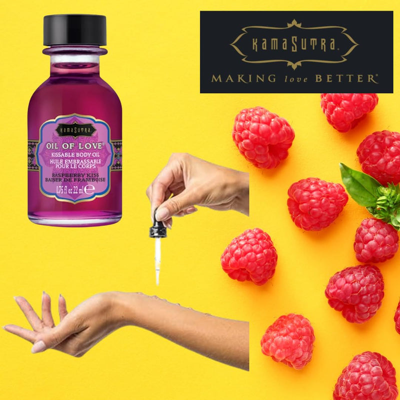 KAMA SUTRA Oil of Love Raspberry Kiss - .75 fl oz - Kissable Warming Body Topping for Oral Foreplay Fun, Delicious Lickable Flavor for Couples, Women, and Men. Water-Based. - BeesActive Australia