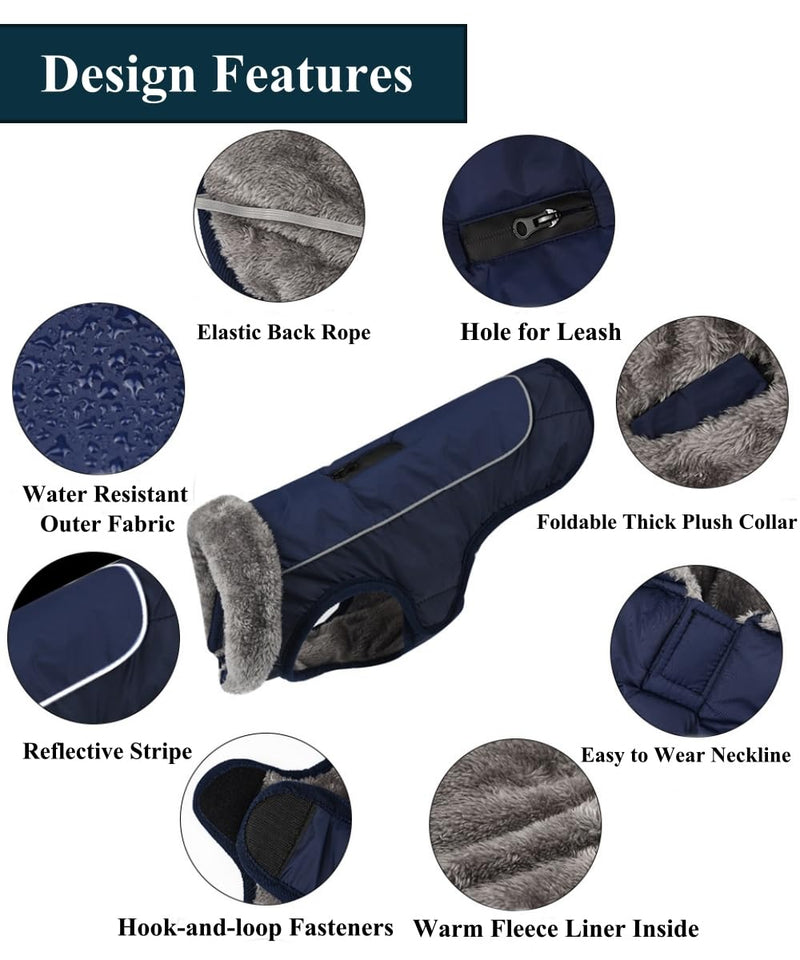 Warm Dog Coat Waterproof Dog Jacket Reflective Dog Winter Coat with Leash Hole, Adjustable Cold Weather Dog Clothes Dog Snowsuit Dog Coats for Small Medium Large Dogs XL(Neck:18.9", Chest:26.8"-29.5", Back:21.2") Navy - BeesActive Australia