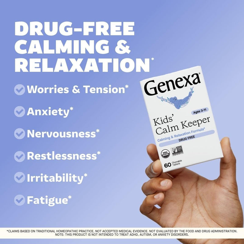 Genexa Kid‚Äôs Calm Keeper | Stress Relief for Children | Eases Worries & Tensions| Natural Vanilla & Lavender Flavor | Certified Vegan, Gluten Free, & Non-GMO | 60 Chewable Tablets for Ages 3-11 60 Count (Pack of 1)