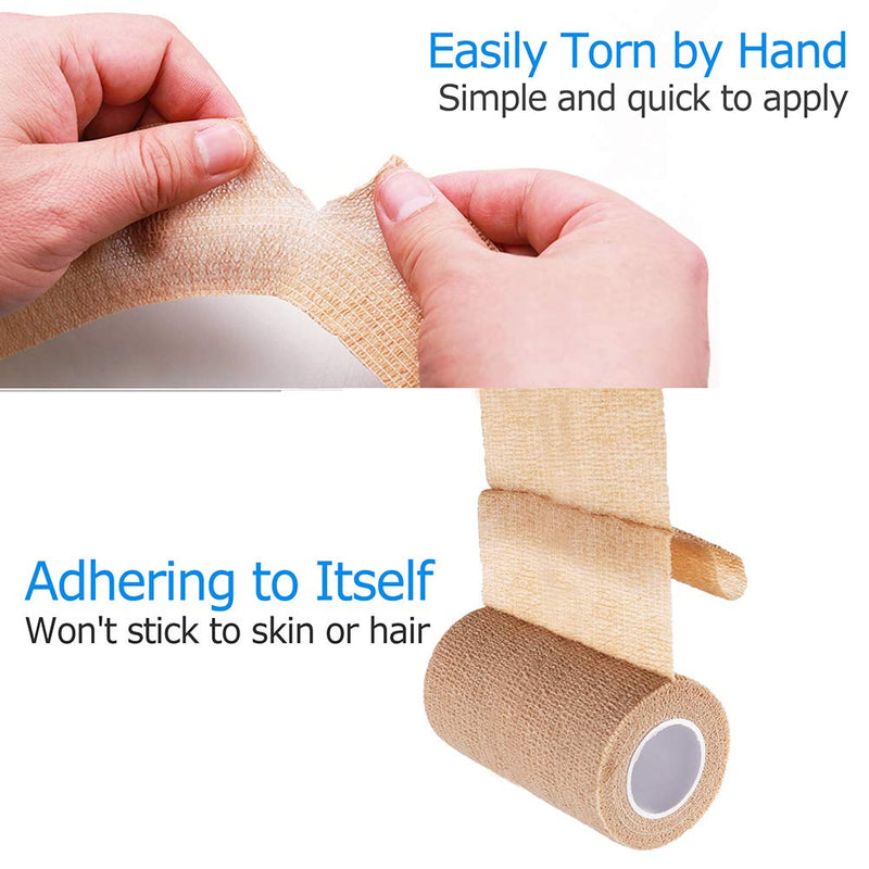 LotFancy Self Adhesive Bandage Wrap, 6 Pack, 4 in x 5 Yards, Non Woven Elbow Cohesive Bandage, First Aid Medical Tape for Ankle, Knee & Wrist Sprains, Tan Color 4x180 Inch (Pack of 6) - BeesActive Australia