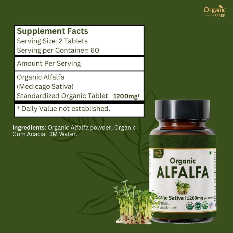 Alfalfa 120 Tablets | Medicago Sativa (Alfalfa) | USDA Organic Certified | Superfood Supplement with Vitamins and Minerals | Dietary Supplement 120tab 120 Count (Pack of 1)