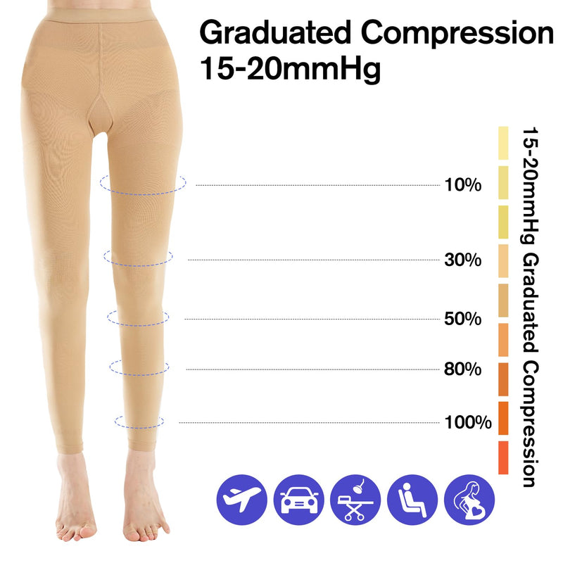 Compression Pantyhose for Women & Men, 15-20mmHg Medical Grade Compression Tights, Compression Thigh Highs for Women, High Waisted Support Leggs Pantyhose for Varicose Veins Circulation M SKIN