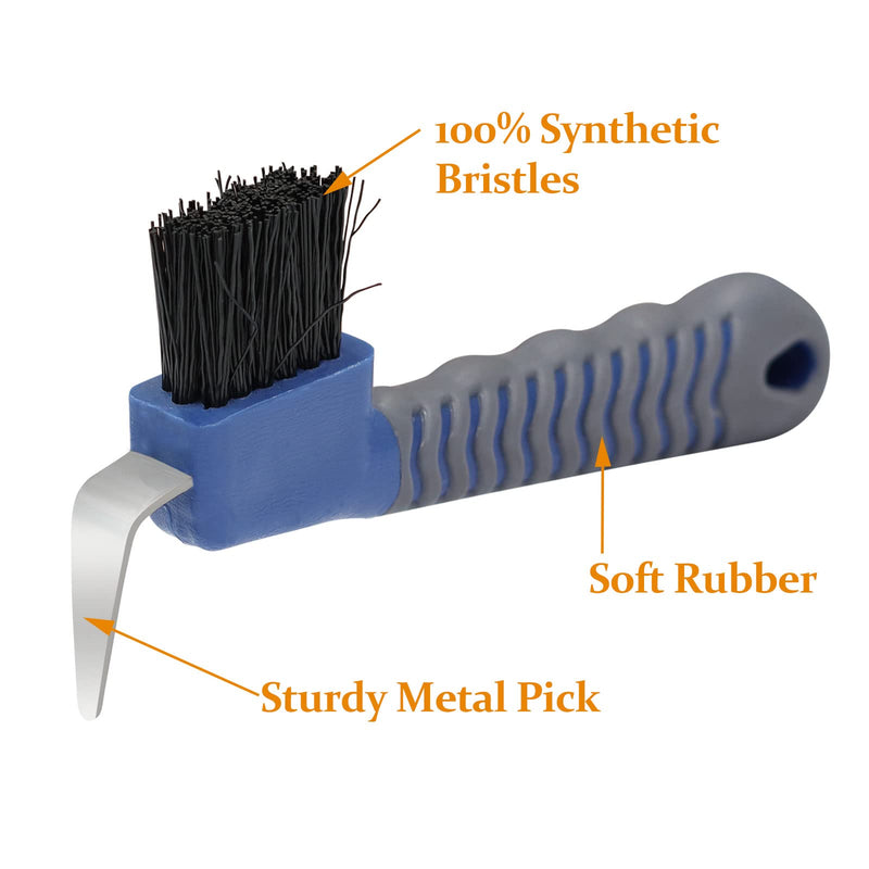 Harrison Howard Horse Hoof Pick Brush with Comfortable Firm Rubber Handle Fine Brush Sturdy Metal Pick - BeesActive Australia