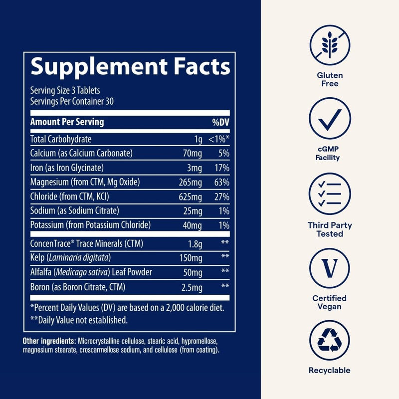 Trace Minerals ConcenTrace Trace Minerals Tablets - Daily Supplement for Overall Wellness - Natural Energy, Bone Strength, Healthy Connective Tissue & Immune System Support - 90 Count (30 Servings) 90 Count (Pack of 1) - BeesActive Australia