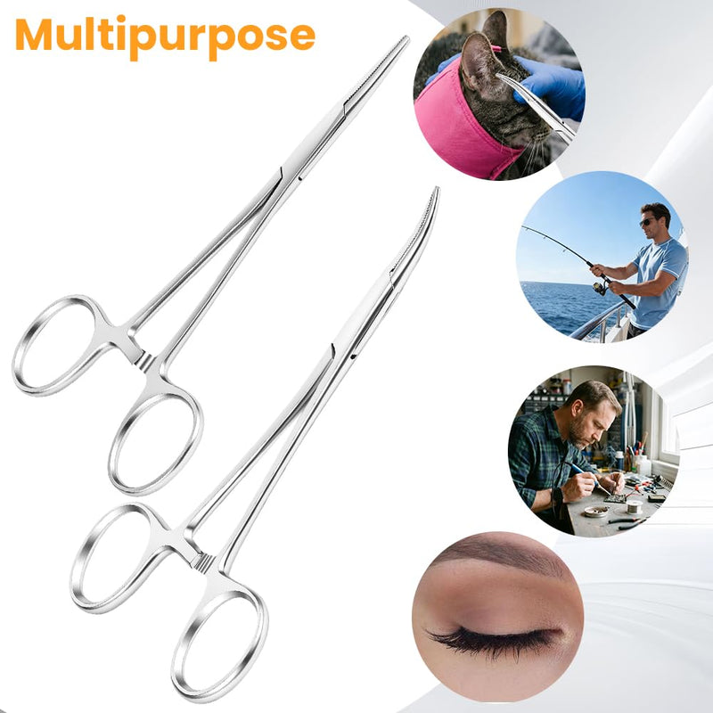 Aomig Pet Ear Clamp Hemostat Forceps 2PCS Ear Cleaning Straight & Curved Clamp Pet Groomers Scissor Stainless Steel Dog Cat Tweezers Professional Ear Hairs Tools Pet Grooming Ear Hair Puller 2pcs- Straight Forceps+curved Forceps