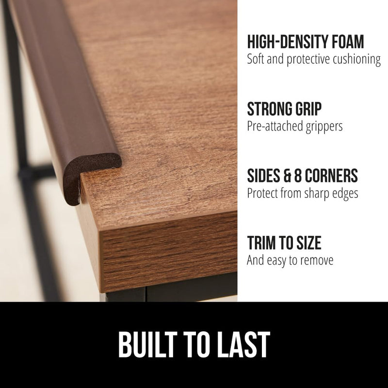 GORILLA GRIP Baby Proof Corners and Edges for Furniture, Kid Proofing Adhesive Table Corner Protectors, Heavy Duty Soft Rubber Foam Protection, Includes 8 Protective Safety Guards, 15 Feet, Brown - BeesActive Australia