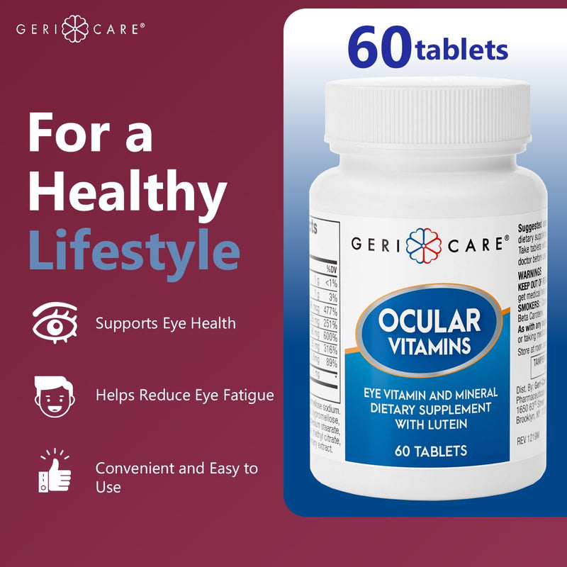 GeriCare Ocular Vitamins, Eye Vitamins and Minerals with Lutein, Dietary Supplement Tablets, 60 Count (Pack of 1) 60 Count (Pack of 1)